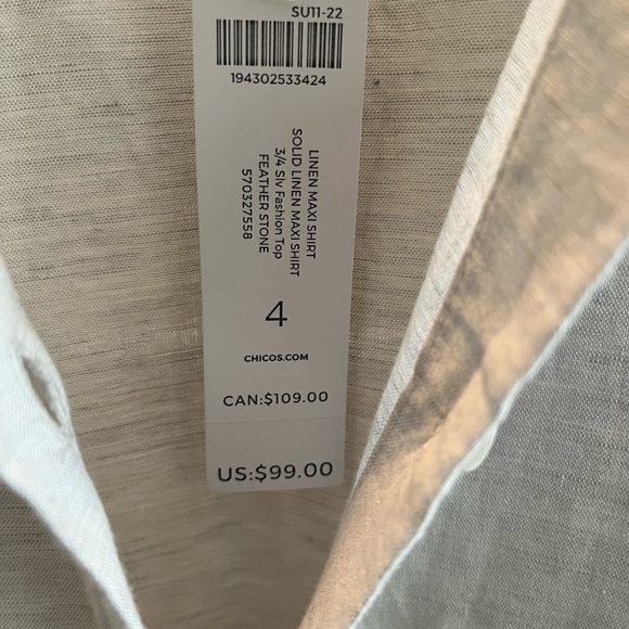 Chico's Linen Cotton Blend 3/4 Sleeve Maxi Shirt Fits Size 4 Fits 20/22 - Picture 3 of 8